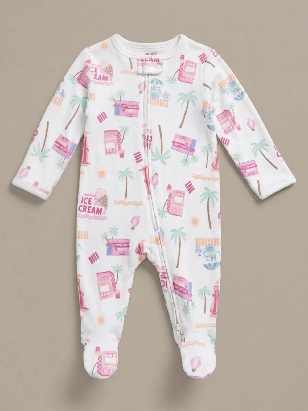 Carter’s - Double Zipper Sleeper W/ Summery Print (Cotton) - 0-3M